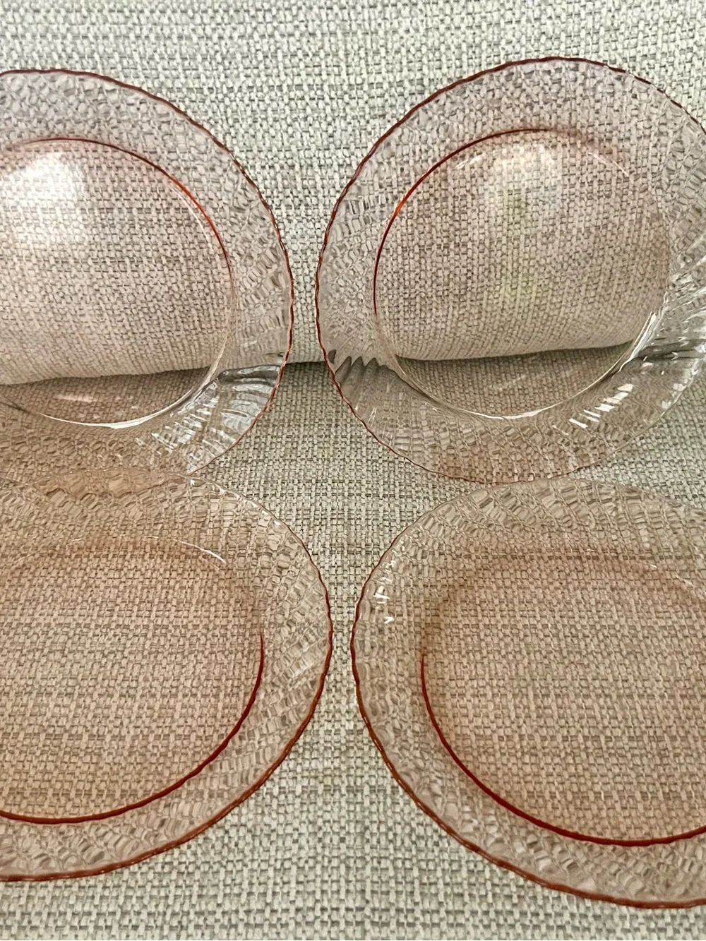Vintage France Arcoroc Rosaline pink swirl Luncheon Plates  Set Of 4 8in. Round